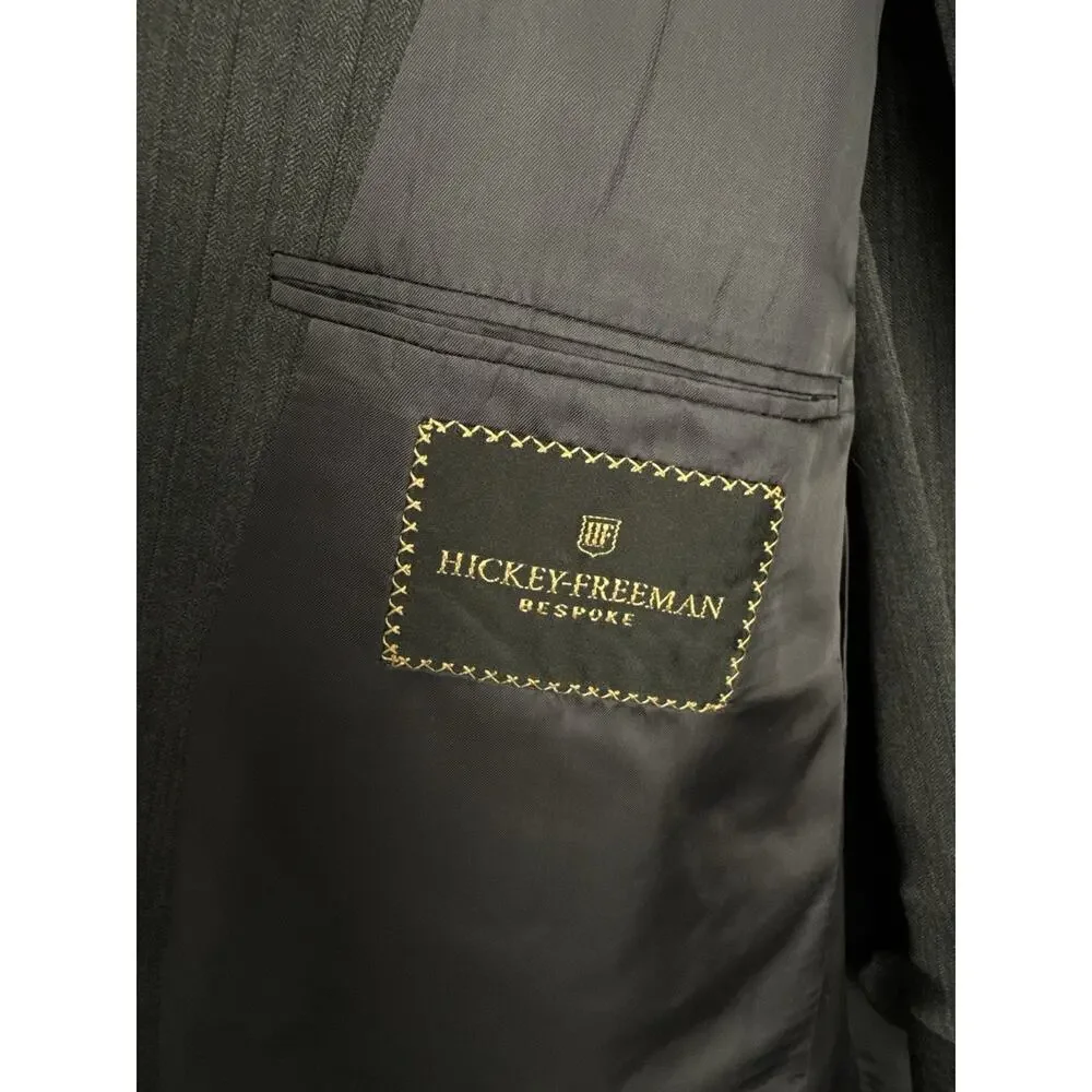 Hickey Freeman Bespoke Loro Piana Super 120s Wool Suit Gray Mens 42R 39x31